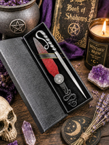 Lilith Athame and Hand Forged Scribe Set – 6.5” Ritual Dagger with Black Serpent, Metallic Red Finish & Magnetic Sigil Box