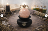 Lilith Rose Quartz Sphere on Handmade Clay Stand with Lilith Sigil 1.5 pounds