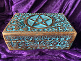 Witch's Apothecary Box with Herbs and Gemstone Glass Vials + Spells (Pentacle)