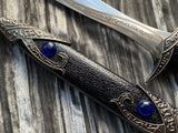 Athame - Blue Glass Celtic Stainless Steel Double Sided Unsharpened Blade (dagg-1102)