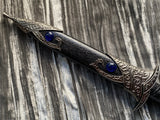 Athame - Blue Glass Celtic Stainless Steel Double Sided Unsharpened Blade (dagg-1102)