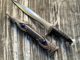 Athame - Blue Glass Celtic Stainless Steel Double Sided Unsharpened Blade (dagg-1102)
