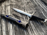Athame - Blue Glass Celtic Stainless Steel Double Sided Unsharpened Blade (dagg-1102)
