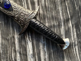 Athame - Blue Glass Celtic Stainless Steel Double Sided Unsharpened Blade (dagg-1102)