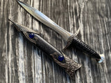 Athame - Blue Glass Celtic Stainless Steel Double Sided Unsharpened Blade (dagg-1102)
