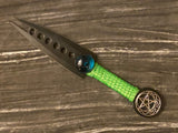 Black Split Blade Athame: Celtic Pentagram, Aqua Glass - 6.5 Inch