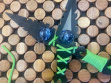 Athame - Green Celtic Purple Glass Black Blade 7.5 Inches