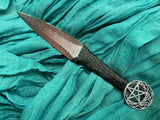 Athame / Dagger - Small - Black / Red Metallic Celtic Silver Pentacle 6.5 Inches (T12)
