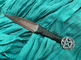 Athame / Dagger - Small - Black / Red Metallic Celtic Silver Pentacle 6.5 Inches (T12)