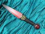 Athame / Dagger - Small - Black Metallic Red Stainless Bronze Pentacle Red Glass 6.5 Inches (MINI-1012)