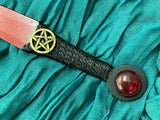 Athame / Dagger - Small - Black Metallic Red Stainless Bronze Pentacle Red Glass 6.5 Inches (MINI-1012)
