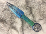 Raven Pentagram Athame: Black Split Blade, Teal Green Ombre - 6.5 Inch DAGG-1034