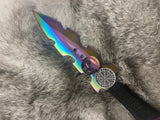 Athame / Dagger - Small - Aurora Borealis Helm of Awe Purple Stone 7.5 Inches (MINI-1006)