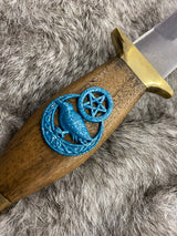 Walnut Athame Dagger: Raven Celtic Pentacle, Teal Metallic Embellishment