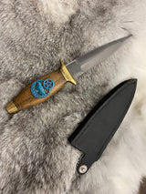Walnut Athame Dagger: Raven Celtic Pentacle, Teal Metallic Embellishment