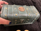 Witch's Herb Chest: Green Hand-Painted Box with 8 Glass Jars & Spells