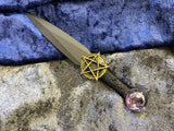 Athame / Dagger - Small - Black / Bronze Pentacle Purple Glass Stone 6.5 Inches (MINI-1051)