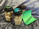 Money Drawing Ritual Jar: Prosperity Spell Candle with Herbs & Gemstones