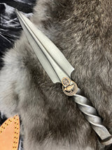 Hand Forged Railroad Spike Athame: Copper Raven Celtic Moon Pentacle