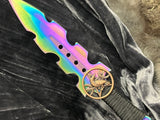 Athame / Dagger - Small - Rainbow Copper Raven Triple Moon Goddess Pentacle Embellishment 7 Inches (MINI-1044)