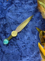 Athame / Dagger - Purple Black Metallic 4 Elements Teal Glass Stone 6.5 Inches (MINI-1058)