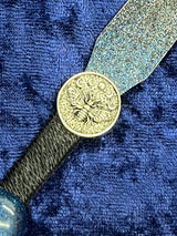 Athame / Dagger - Blue Black Metallic Moon Phases Moth Blue Glass Stone 6.5 Inches (MINI-1062)