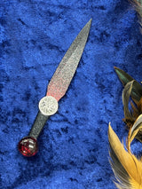 Athame / Dagger - Red Black Metallic Celtic Pentacle Moon Red Glass Stone 6.5 Inches (MINI-1060)