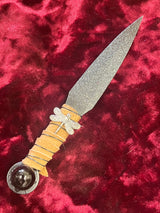 Athame / Dagger - Dragonfly Leather Wire Wrap Black Glass Sphere Blade Black Metallic 6.5 Inches