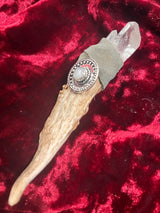 Pocket Wand - Whitetail Deer Antler Quartz Crystal Leather Moonstone 4 Inches