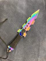 Aurora Borealis Athame: Black Clay, Blue Glass Altar Knife with Sheath (MINI-1097)