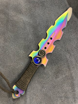 Aurora Borealis Athame: Black Clay, Blue Glass Altar Knife with Sheath (MINI-1097)