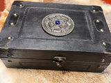 Chest - Stained Bronze Metal Horned God Pentacle Celtic Handmade 9.5" x 6.5" x 3.5"