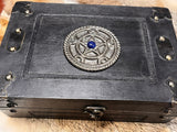 Chest - Stained Bronze Metal Horned God Pentacle Celtic Handmade 9.5" x 6.5" x 3.5"