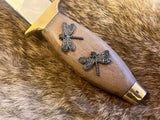 Athame - Brass and Wood Handle 7.5 inches Dragonflies Dragonfly