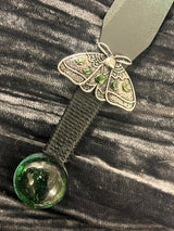 Lunar Moth Athame: Green Ombre Altar Dagger, Glass Stone (6.5 Inch) Scribe Optional