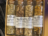 Witch's Herb Gift Set - 4 Glass Vials Pentagram Box - You Choose Herbs