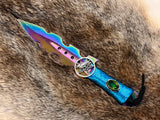 Aurora Borealis Athame: Silver Raven Pentacle, Teal Satin Handle