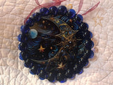 Handmade Celestial Moon Suncatcher: Blue Glass & Acrylic Disc
