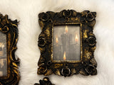 Three Antiqued Frames Lot with Witchy Theme Black Candles Apothecary Moth Handmade Small 002