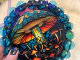 Suncatcher Mushroom Ribbon Hanging Glass Dark Blue Discs Acrylic and Glass Handmade