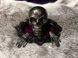 Handmade Resin Skull Statue Climbing out of Picture Frame Purple Crushed Velvet OOAK