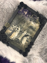 Circle of Witches Picture Framed Roses Matte Black Bronze Pentacle 5x7 Hanging or Standing