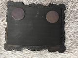 Witches Circle Magnet, Bronze Triple Moon, Blue Glass Stone, Black Antique Frame