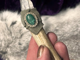 Pocket Wand - Whitetail Deer Antler Quartz Crystal Leather Malachite 5 Inches