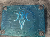 Teal Hecate Triple Moon Altar Box - Celtic Pentagram Chest