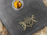Tigers Eye Gemstone Tree of Life Journal - Vegan Leather Grimoire, Book of Shadows