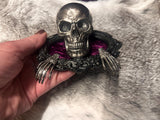 Handmade Resin Skull Statue Climbing out of Picture Frame Purple Crushed Velvet OOAK
