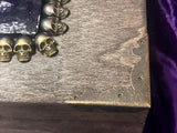 Raven with Bronze Skulls Wooden Large Altar Chest with Metal Embellishments 9.5x7.5x5 Inches