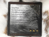 Wood Plaque Law of Three 4.75x4.75 Bronze Embellishments Handmade