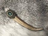 Pocket Wand - Whitetail Deer Antler Quartz Crystal Leather Malachite 5 Inches